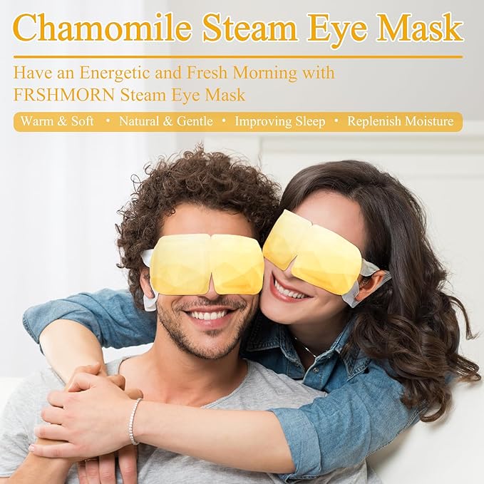 FRSHMORN 16 Packs Steam Eye Mask, Heated Eye Mask for Sleeping, Warm Compress for Eyes, Self Heating Disposal Steam Mask for Home Sleep, Office, Spa, Travel Essentials Stocking Stuffers (Chamomile)
