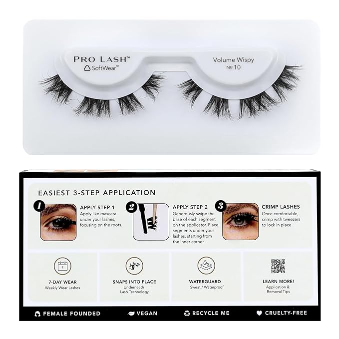 Pro Lash SoftWear Professionally Styled Lash Clusters - Seamless, Lightweight Lashes - 7-Day Cluster Eyelash Extensions - Waterproof Lashes Clusters - Single Set - Volume Wispy No. 10 Black