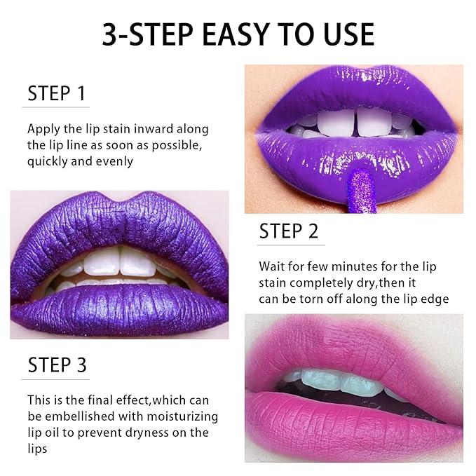 5 Colors Peel Off Lip Stain, Waterproof Long