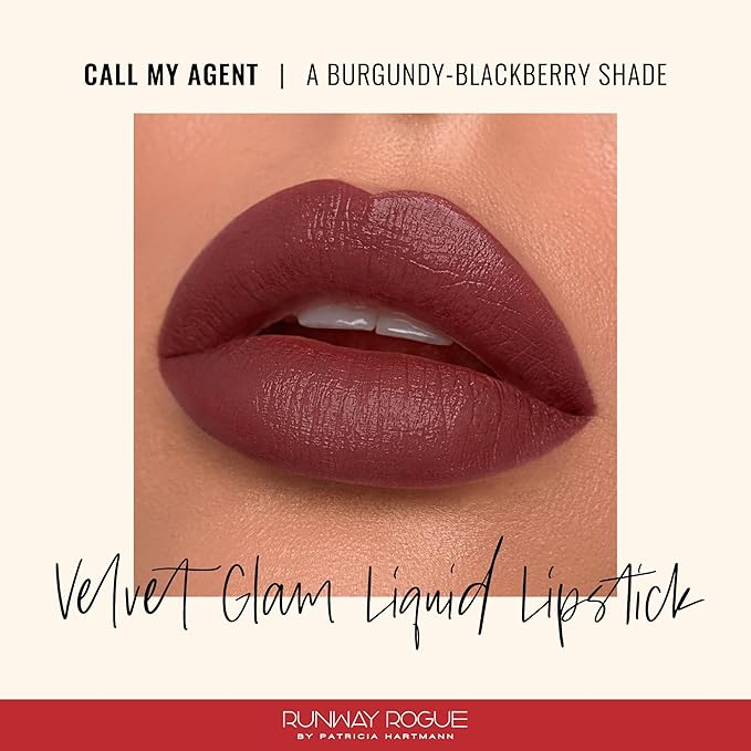 Runway Rogue ‘Call My Agent’ Velvet Glam Liquid Lipstick with 'Throwback' Matte Rich Burgundy-Blackberry Lip Liner Pencil and Lip Liner Sharpener