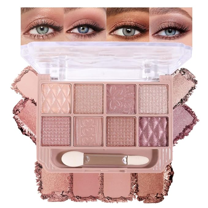 SUAKE Nude Pink Eyeshadow Palette, Matte & Shimmer, High Pigmented 12 Colors Brown Purple Eye Shadow Primers for Eye Makeup, Korean Powder Palet de sombras de ojos (03-Soft Rice)