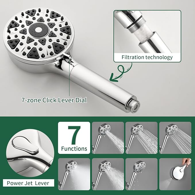 Shower Faucet Set with 7 Functions Handheld Shower Head Filter Shower Combo Set Shower System Shower Trim Kit Chrome Polished