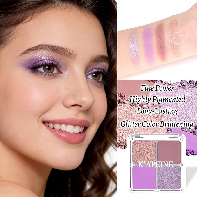 4 Colors Smoky Purple Eyeshadow Makeup Palette Makeup, Blendable Long-lasting Matte Shimmer Eyeshadow Palette Eye Makeup Kit for Women Girls, paleta de sombras de ojos #4