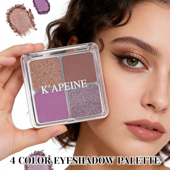 4 Colors Smoky Purple Eyeshadow Makeup Palette Makeup, Blendable Long-lasting Matte Shimmer Eyeshadow Palette Eye Makeup Kit for Women Girls, paleta de sombras de ojos #4