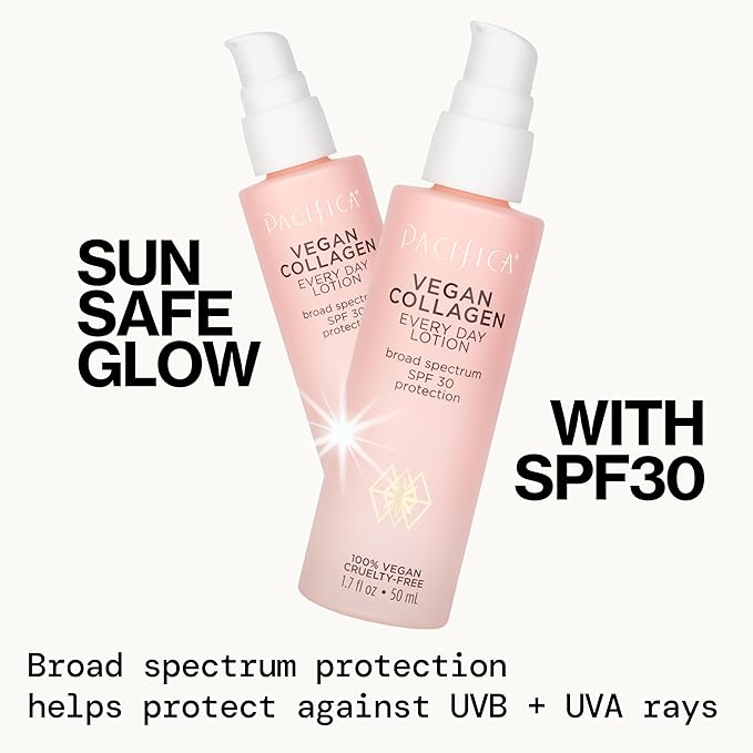 Pacifica Face Moisturizer - Vegan Collagen Face Lotion SPF 30 Broad Spectrum Sunscreen Every Day Face Lotion, UVA/UVB Protection for All Skin Types, Lightweight, Hydrating, Cruelty Free