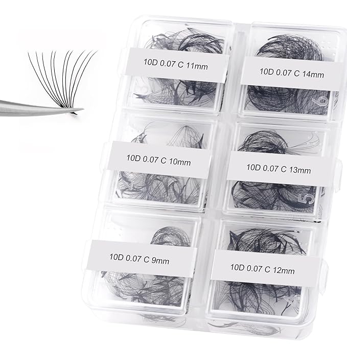 FADLASH Premade Fans Eyelash Extensions 300pcs 10D Premade Lash Fans C Curl Pre Made Fans Lash Extensions Volume Eyelash Extensions Premade Eyelash Fans Loose Fans (10D-0.07C-9-14mm)