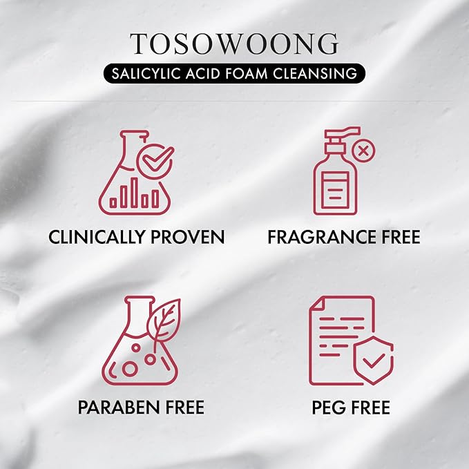 TOSOWOONG Salicylic Acid Foam Cleanser for Oily Skin, 18,000ppm Salicylic Acid, Deep Pore Cleansing, Face Wash For Breakouts, Exfoliating Cleanser, Korean Skin Care, 100ml, 3.38 fl. oz.