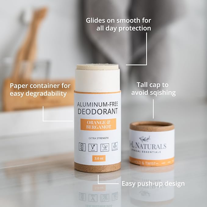 J&L Naturals Aluminum Free Deodorant for Men & Women | 100% Natural Ingredients With Coconut Oil, Shea Butter, & Essential Oils | Sustainable, Eco-Friendly (Orange & Bergamot, 3.0 Oz (Pack of 2))