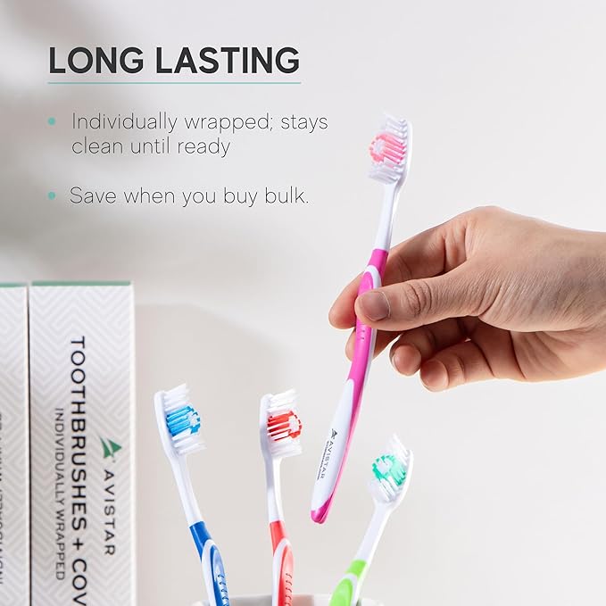 208 Pack Bulk Toothbrushes w/Cover Caps, Individually Wrapped Disposable Travel Toothbrush, Value Size, Long Lasting 3+ Months, Med-Soft Manual Teeth Brush Bristles, 4 Colors (Red Green Blue Pink)