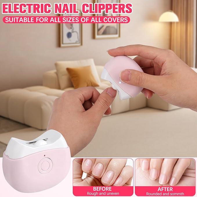 2026 New Electric Nail Clippers, Automatic Nail Trimmer with LED Light & 2 Speeds - Safe Portable Nail Cutter for Baby Kids Adult Seniors, Portable for Home Travel (Pink)