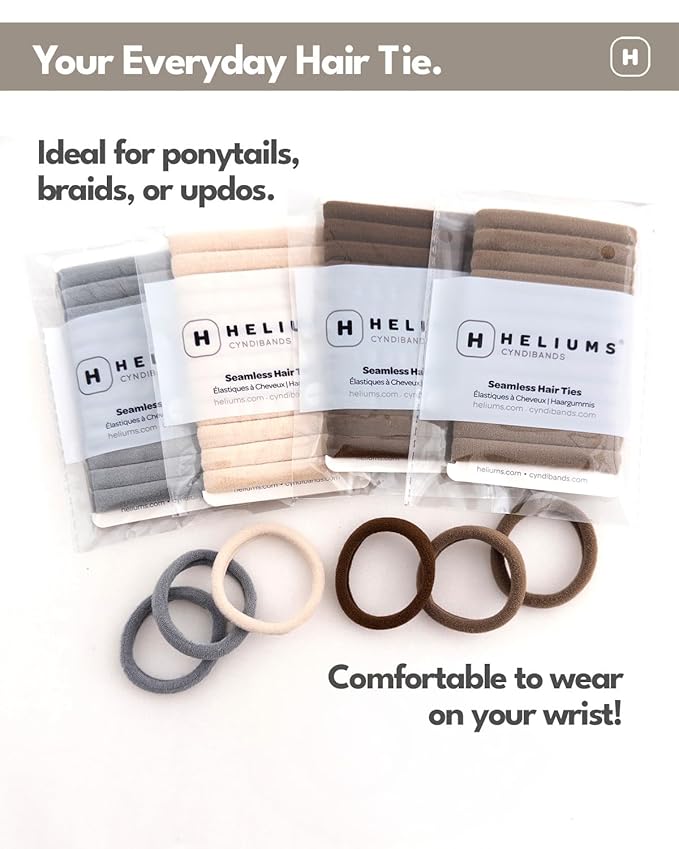 Cyndibands Seamless Hair Ties - Brown - Gentle Hair Ties No Damage, Standard Size 1.5 Inch, Soft and Stretchy Nylon Fabric Ponytail Holders - 12 Count