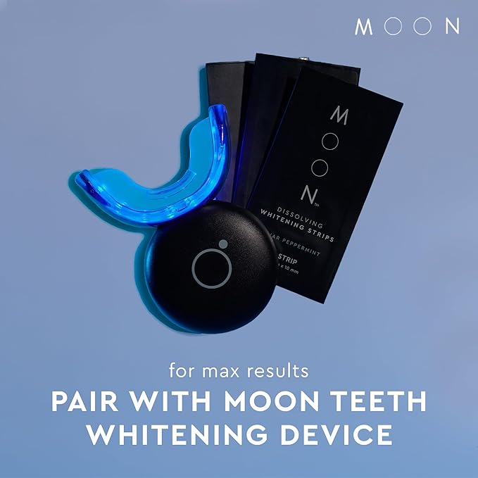 MOON Dissolving Teeth Whitening Strips, 56 No Rinse White Strips, Peppermint, Hydrogen Peroxide & Essential Oils, Whiten Sensitive Teeth up to 7 Shades in 2 Weeks, Travel Essentials, Vegan Oral Care