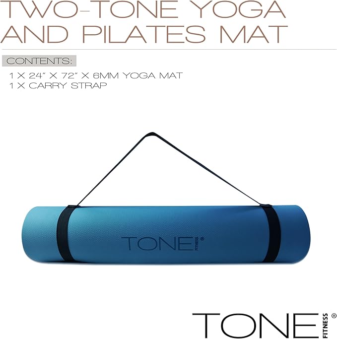 TONE Fitness Yoga Mat 1/4" Thick Non Slip Exercise & Pilates Mat for Home Workouts with Carrying Strap | Multiple Options