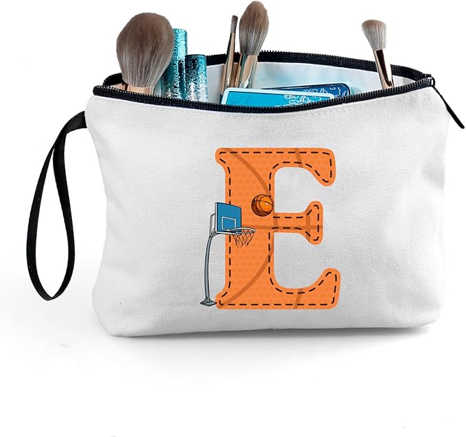 ARIOSEY Basketball Gifts Monogrammed Cosmetic Travel Makeup Bag Basketball Accessories Graduation Birthday Gifts for Girls Coaches Daughters Team Friend Mom Player-E
