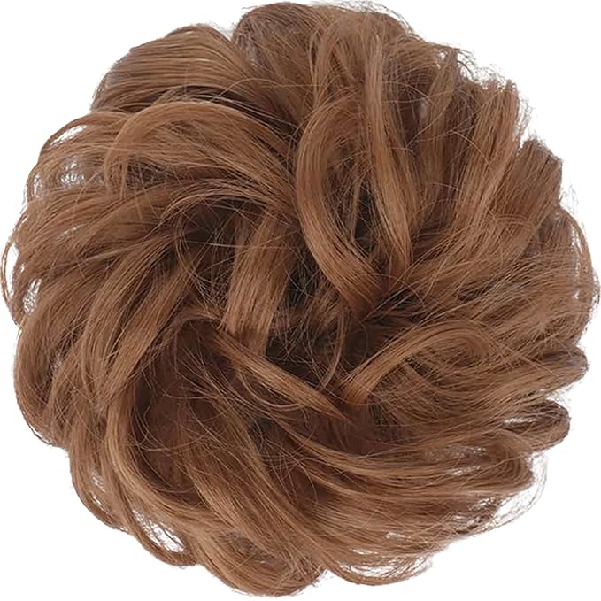 FESHFEN Large Messy Bun Hair Piece - Wavy Synthetic Chignon Scrunchies Elastic Ponytail Hair Extensions Thick Hairpieces for Women, Copper Brown 1.94oz