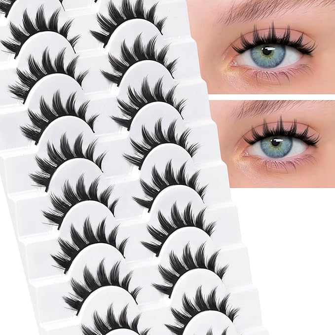 Veleasha Eyelashes Manga Lashes Spiky False Lashes 11mm Short Flase Lashes C Curl Fake Lashes Anime Fake Eyelashes Soft Lightweight False Eyelashes Cosplay Lash Strips 10 Pairs Pack (Dewy)