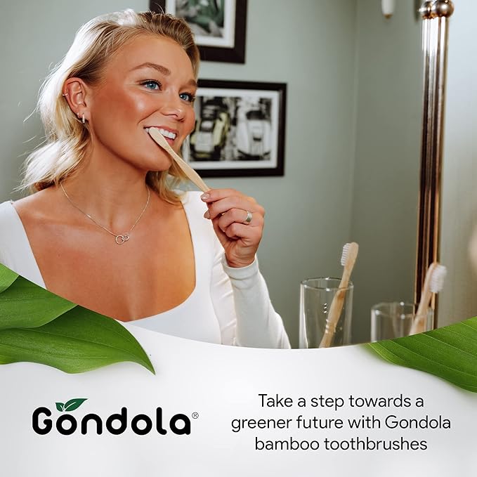 Gondola Organic Bamboo Toothbrushes Adults - 4 Pack - Soft Bristles for Sensitive Gums - Bamboo Toothbrush for Adults - Gentle Cleaning - Wellness Essentials Manual Toothbrush for Home & Travel