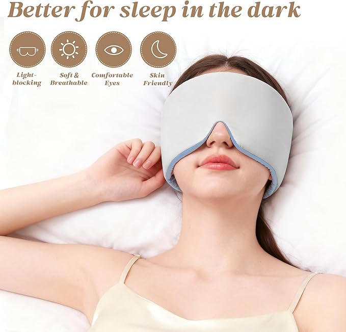 Sleep Mask,Eye Mask for Sleeping,Soft and Adjustable Extensions Sleep Mask with Earplugs,Blackout Eye Cover for Side Sleeper, Home, Travel, Office,Nap, Yoga (Gray)