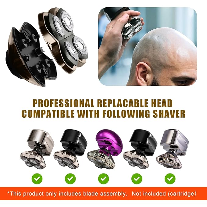 Shaver PRO 4 Head Replacement Blades - Compatible with Skull Shaver Pitbull, Butterfly Kiss Pro & Palm Shaver - Electric Shaver & Head Shaver Blade for Bald Head Shavers for Men/Women(3 Packs)