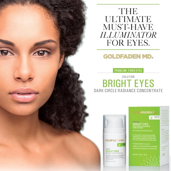 GOLDFADEN MD Bright Eyes Dark Circle Concentrate Brightening Eye Cream w/Soy Peptide, Rice Bran Extract & Arnica | May Reduce Under Eye Darkness, Puffiness & Fine Lines 0.5 fl. oz.