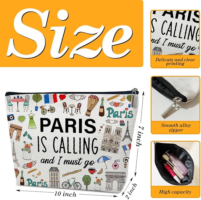 Ythuil Funny Paris Travel Makeup Bag, City Themed Trip Gifts Favors, Trip Lover Gifts For Women Her, Travel Cosmetic Bag For Holiday Vacation, Paris Is Calling And I Must Go