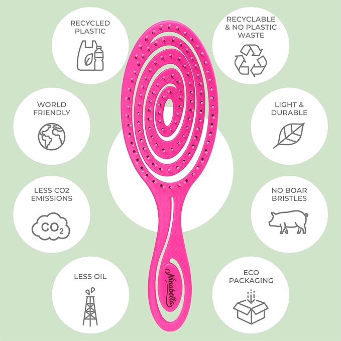 Ninabella Spiral Hairbrush - Detangle Hair Brush - For Brushing Wet or Blow Dry Hair - Detangler Vent Brush - Neon Pink