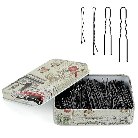 MAORULU Hair Bobby Pins with Cute Case, 250 CT Hair Pins for Buns, Premium U Hair Accessories for Women, Girls and Kids, Great for All Hair Types (Variety U & Bobby Pins Black)