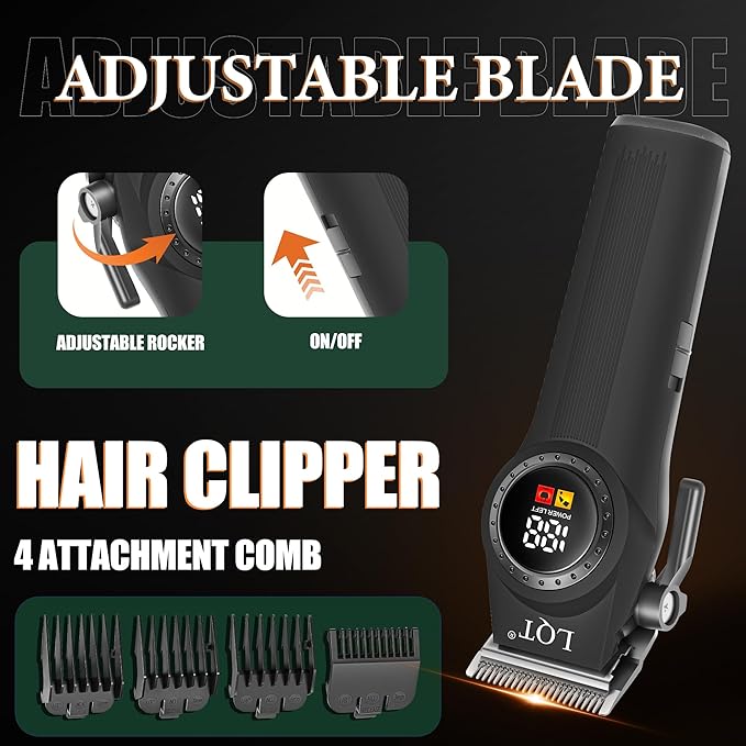 Hair Clippers for Men, 3-Piece Professional Grooming Kit Includes Hair Clipper, LED Power Display,Detail Trimmer and Nose Trimmer, Complete Cordless Set for Home Barber Use (Black)