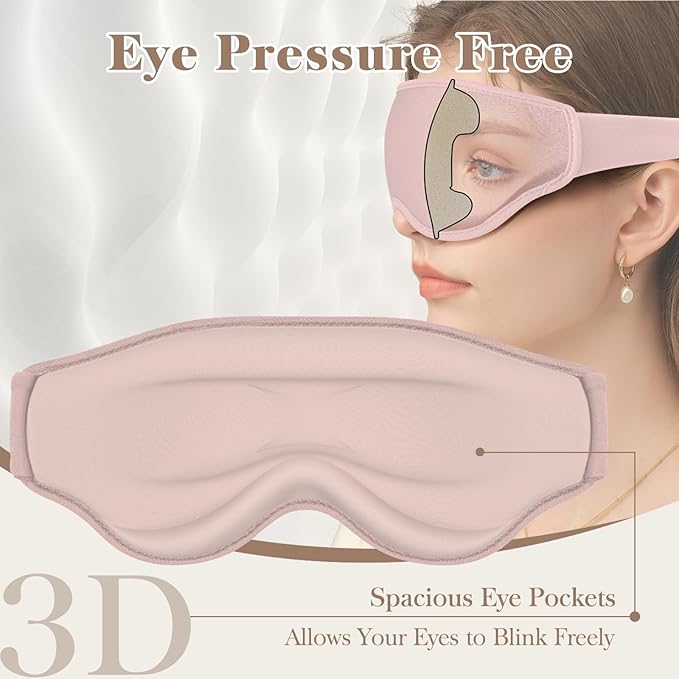 Fygrip 3D Eye Mask Sleep Mask for Men & Women, 100% Pressure-Free & Light Block-Out Eye Mask for Sleep with Easy Adjustable Strap, Night Eye Cover for Travel, Pink