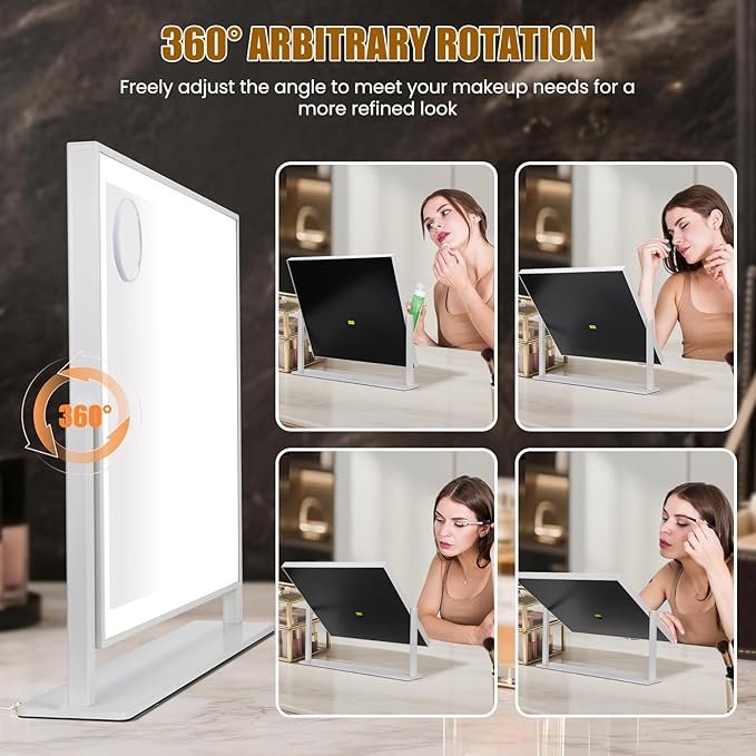 Vanity Mirror with Lights 16.7"x14", LED Makeup Mirror, 3 Color Lighting Modes, 10X Magnification, Smart Touch Control, Dimmable, Aluminum Metal Frame, Lighted Up for Vanity Desk (White)