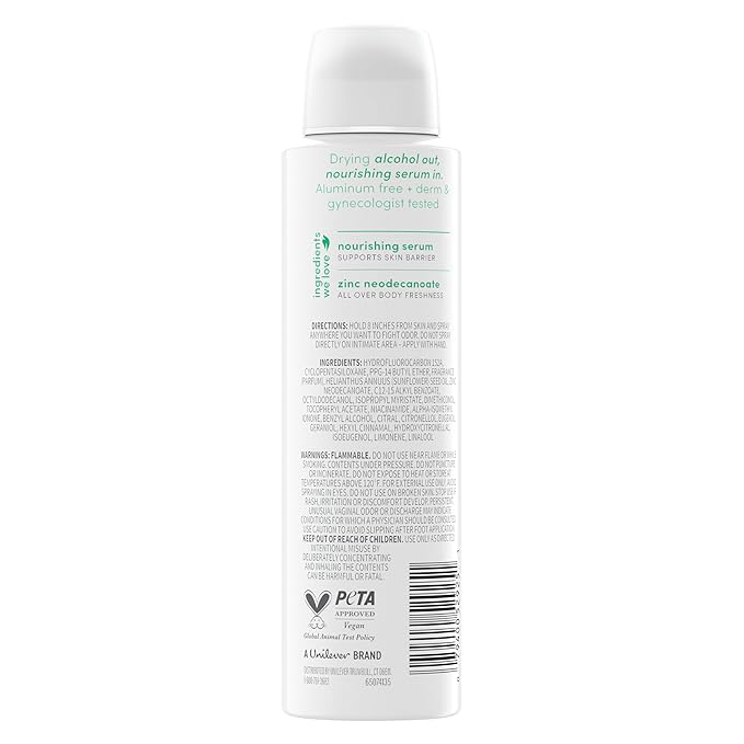 Dove Whole Body Deo Alcohol Free Deodorant Spray for Women Morning Dew 4 oz