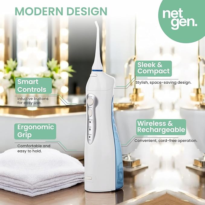 Cordless Water Dental Flosser for Teeth & Gums, Portable Electric Oral Irrigator with 3 Cleaning Modes, IPX7 Waterproof Rechargeable Water Flosser for Home, Travel & Daily Oral Care