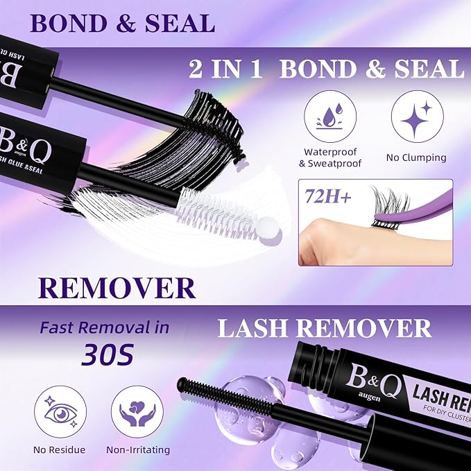 B&Q Lash Clusters Kit Wispy Fluffy - Feath5D 09 Eyelash Clusters Kit with Glue & Tools, Feathered Lightweight Lash Kit, 8-18mm C Curl Waterproof False Lashes