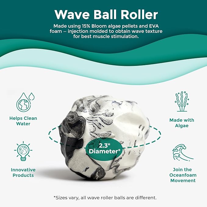 Oceanfoam Wave Massage Ball Roller – Textured Lacrosse Ball, Plantar Fasciitis Relief, Muscle Knot Therapy, Myofascial Release, Feet Pain – Travel Size (Black Marbled, Miami Blue, Hot Pink) Pack of 3