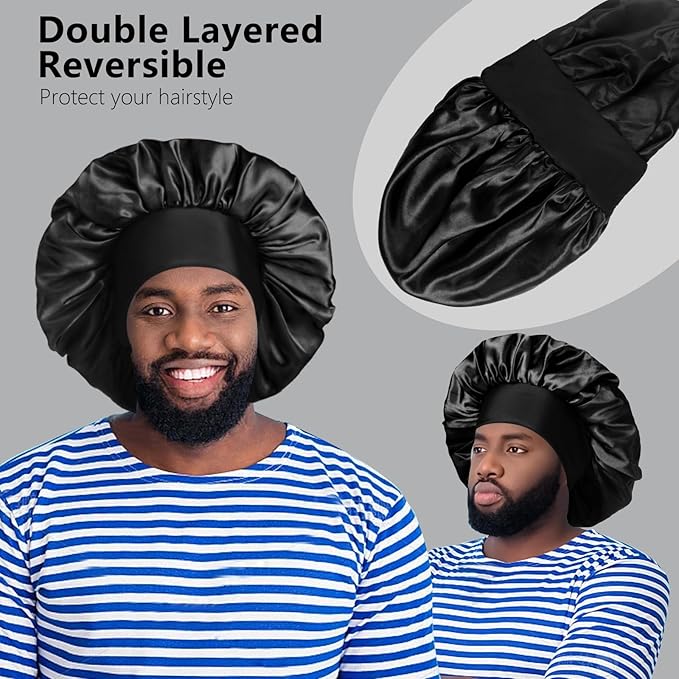 2pcs Bonnets for Men, Double Layer Hair Bonnet Satin Bonnet for Women Curly Hair Braids