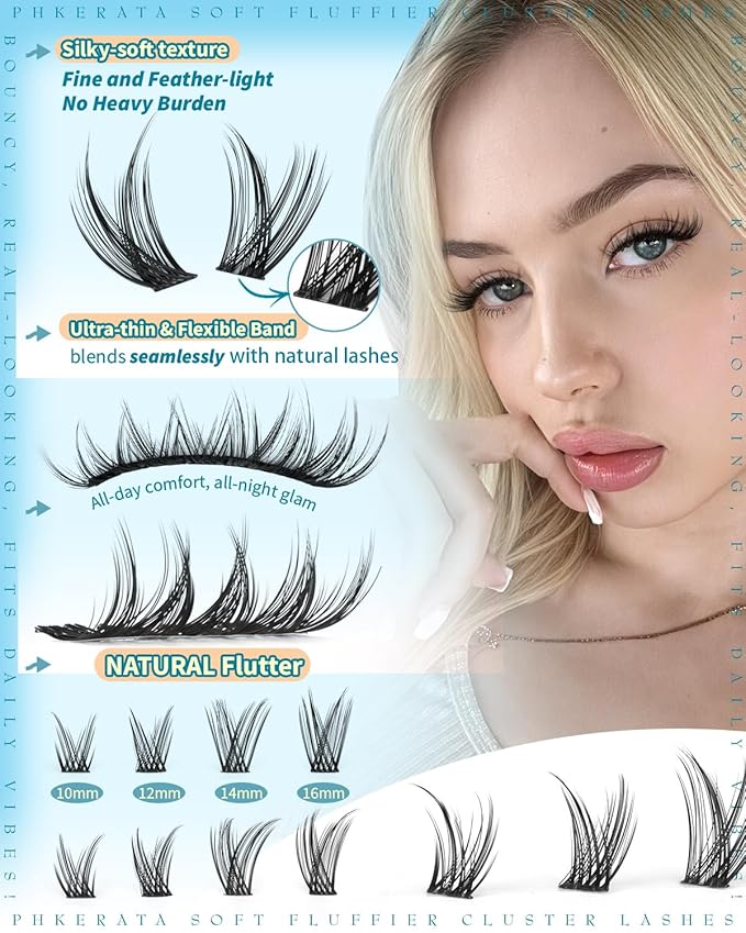 Eyelash Clusters Natural Lash Clusters Eyelash Extensions 240Pcs Wispy Cluster Lashes 10-16mm Lash Extension DIY Soft C Curly Individual Lashes with Thin Lash Band
