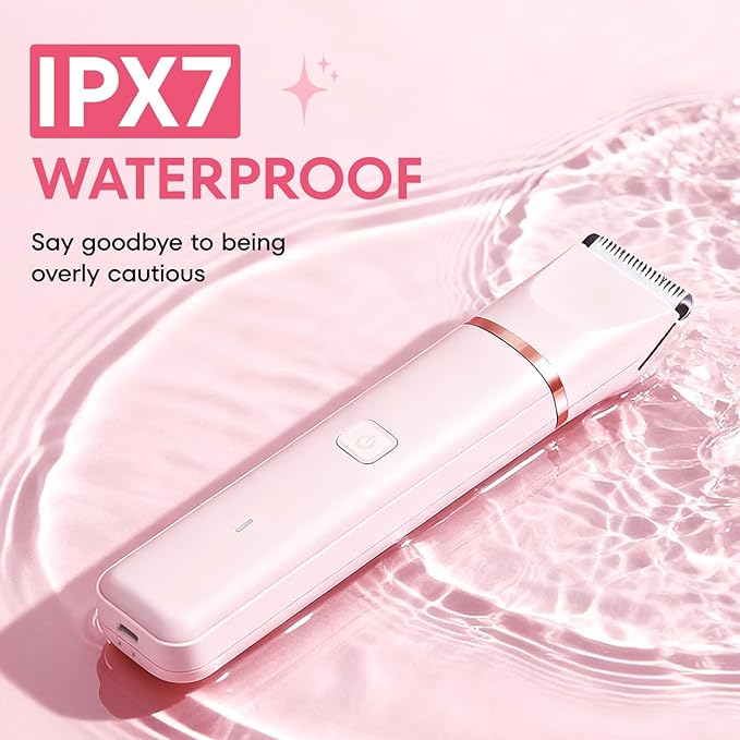 VG VOGCREST Bikini Trimmer for Women: 2-in-1 Painless Body Shaver for Underarm Leg Arm with Length Combs - Portable Travel Friendly Pubic Grooming Kit with Charging Dock (Pink)
