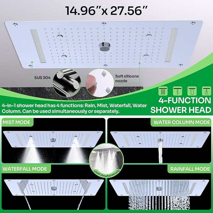 HOMEDEC Dual Shower Faucet Set for Couples, 15x28" 4-Function & 6" Side Shower Heads, 5-Way Diverter Valves, Shower System with Body Jets, Chrome