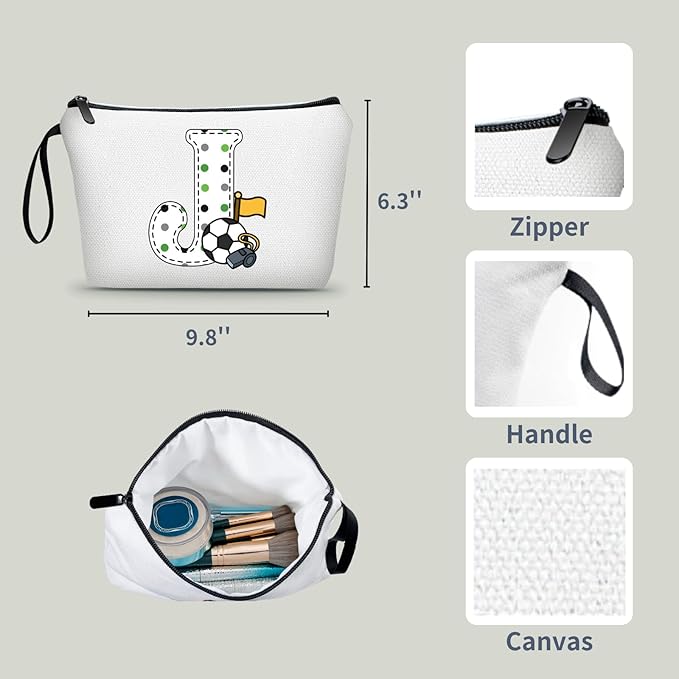 ARIOSEY Soccer Gifts Personalized Soccer Ball Cosmetic Bag for Purse Birthday Inspirational Gifts for Girls Women Team Coach Mom Stuff Travel Organizer-J