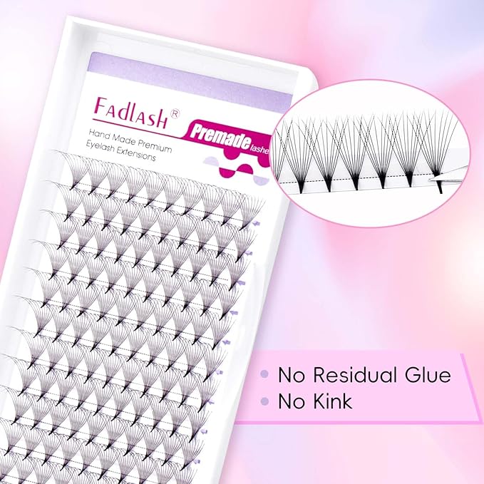 FADLASH Premade Fans Eyelash Extensions 10D 0.07 Volume Lash Fans C Curl 10mm Short Stem Handmade Volume Premade Lash Extensions Fans (10D-0.07-C-10mm)
