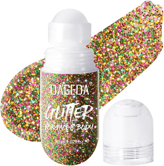 DAGEDA Mardi Gras Body Glitter Gel, Roll-on Face Glitter for Mardi Gras Oufits Accessories for Women, Carnival Accessories Green Purple Gold Hair Glitters,Body Shimmer Makeup for Rave Party