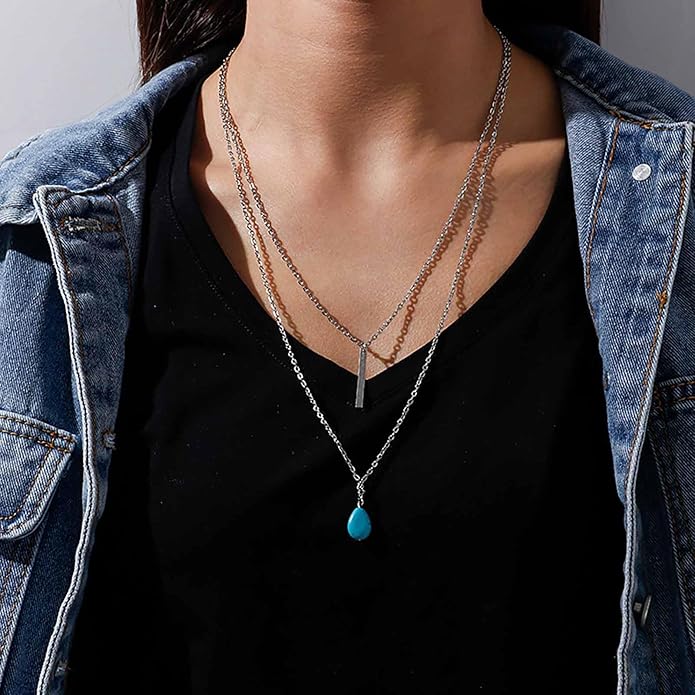 Boho Teardrop Turquoise Neckalce Layered Turquoise