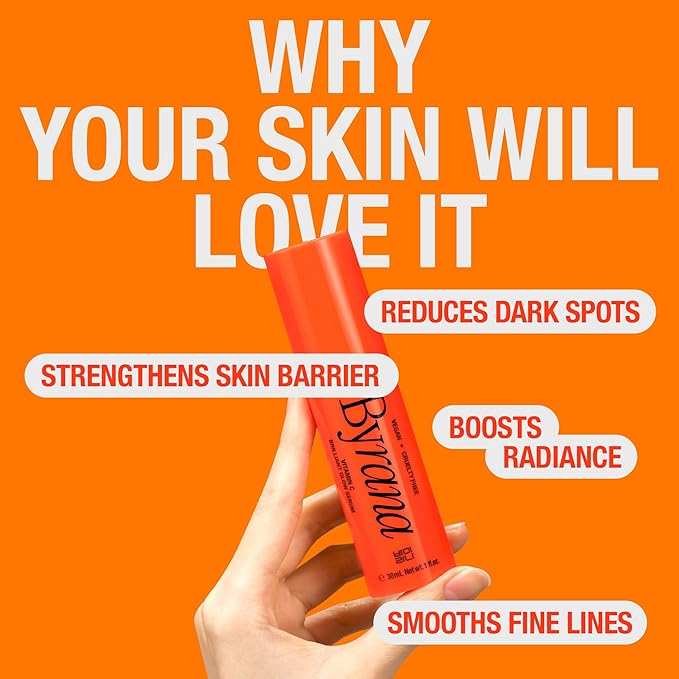 BYRANA Vitamin C Brilliant Glow Face Serum – Korean Anti Aging Skincare with THD Ascorbate, Matrixyl 3000, Ferulic Acid & Ginseng – Visibly Reduces Dark Spots, Uneven Tone, Fine Lines & Wrinkles