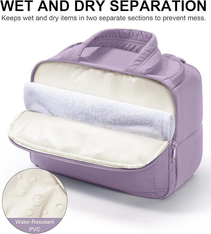 Bagstellar Travel Toiletry Bag, Lightweight Wide-open Large Puffy Toiletry Bag for Women, Quilted Makeup Bag Organizer Water-resistant Cosmetic Bag with Handle for Toiletries, Essentials, Accessories