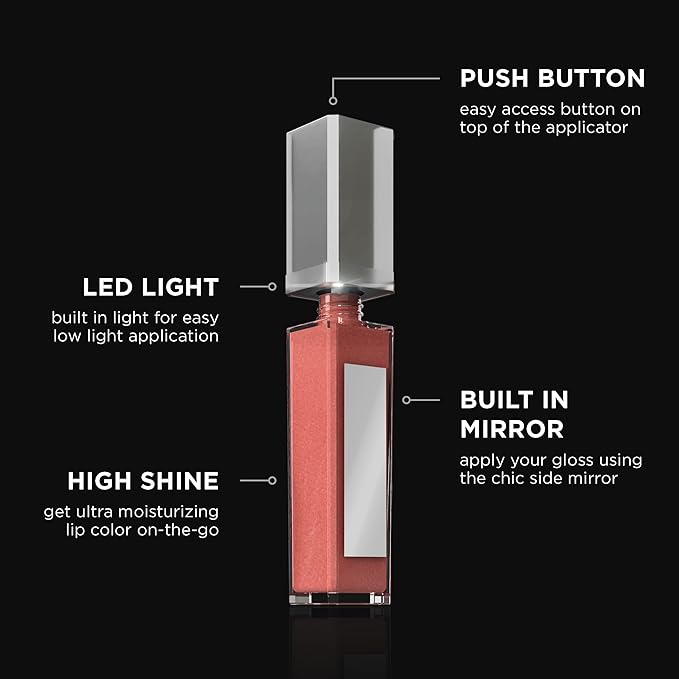 Pure Illumination Light-Up Lip Gloss with LED-Lit Applicator Brush + Side Mirror, Non-Sticky, Moisturizing Hydrating Lip Glosses with Lanolin, Jojoba Oil, & Vitamin E, On Pointe