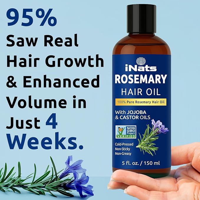 100% Pure Rosemary Oil for Hair Growth (5 fl oz) - Cold Pressed & Natural Infused w/Biotin, Jojoba & Castor Oils - Hair Oil Repairs Dry Damaged Hair, Strengthening, Healthier, Nourishing Hair