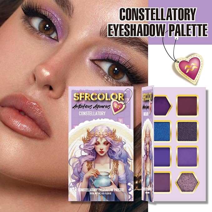 12-Color Zodiac Eyeshadow Palette, Matte Metallic Shimmer Pressed Pigments, Highly Pigmented Makeup Palette for Professional & Daily Eye Makeup (8280 Aquarius)