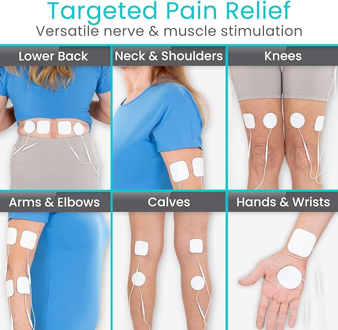 Vive Stim Machine for Muscle Recovery - 60 Mode Tens Unit Stimulator for Pain Relief Therapy - EMS w/Electrodes for Period Cramps, Physical Therapy - Stimulation Device, Tense Relaxer for Back Pain