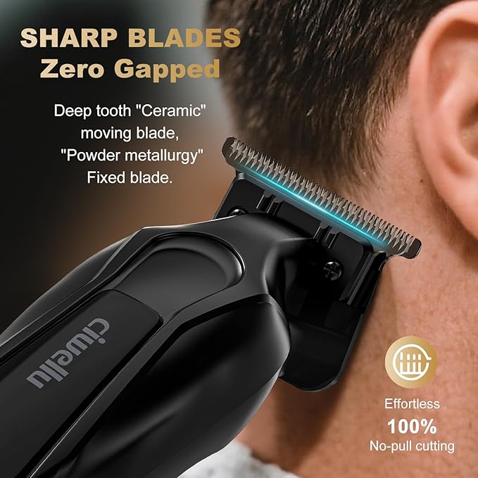 Hair Trimmer for Men, Professional Barber Liner & Beard Trimmer with Zero-Gap T-Blade Clippers,USB-C Fast Charge with 7 Guards for Hair/Body
