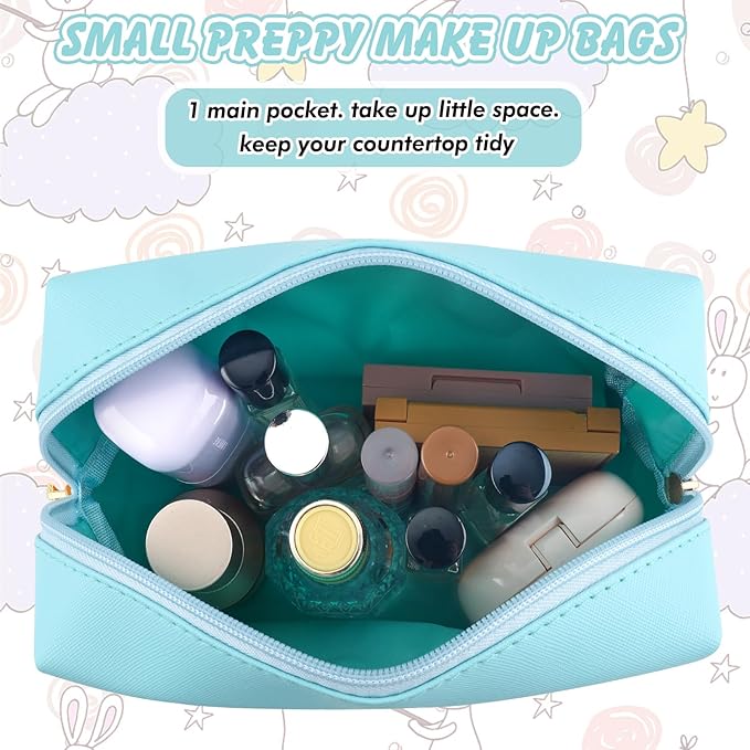 URSKYTOUS Gifts for Girls Initial Makeup Bag Personalized Cosmetic Bag with Zipper Cute Travel Toiletry Bag Waterproof PU Preppy Makeup Pouch Birthday Gift for Teen Girls Women(Blue L)